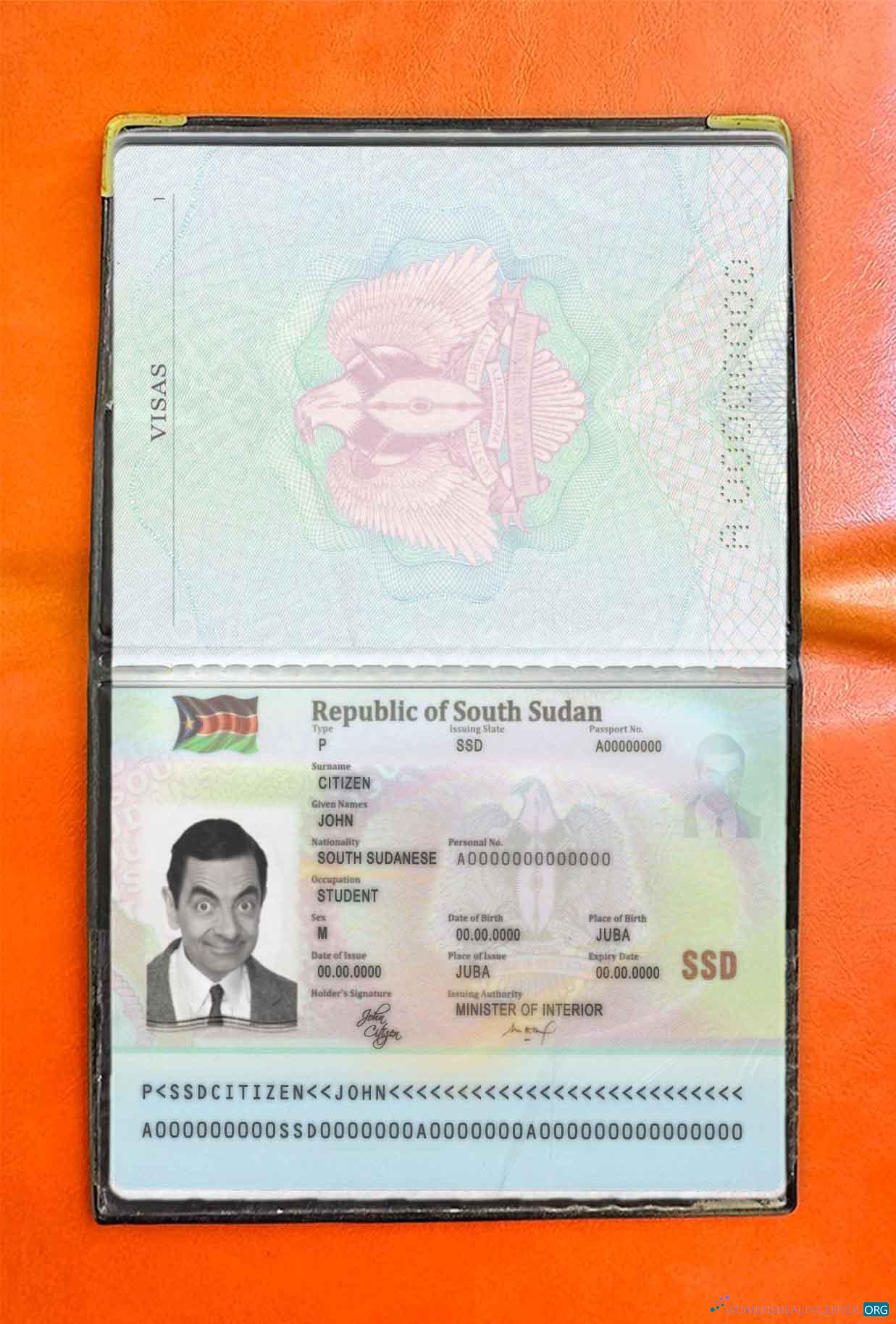 Download South Sudan passport photo look Photoshop template